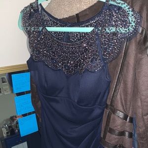 Blue dress with sheet bedazzled top.